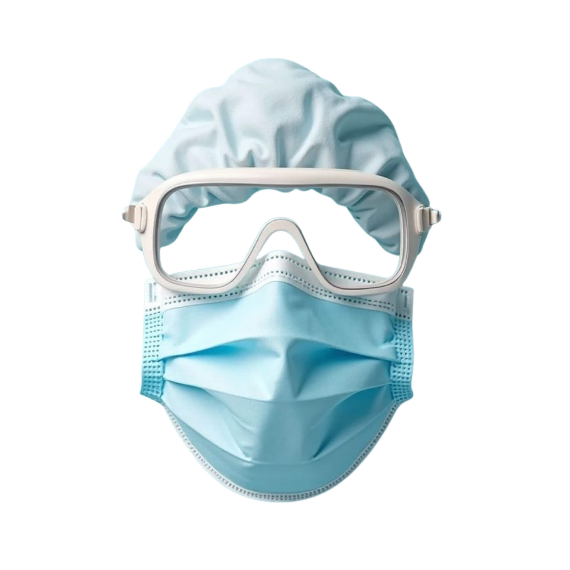 Set of medical protective face masks and caps