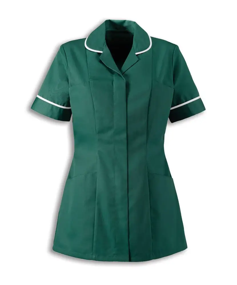 Nurse wearing a blue scrub uniform in a hospital