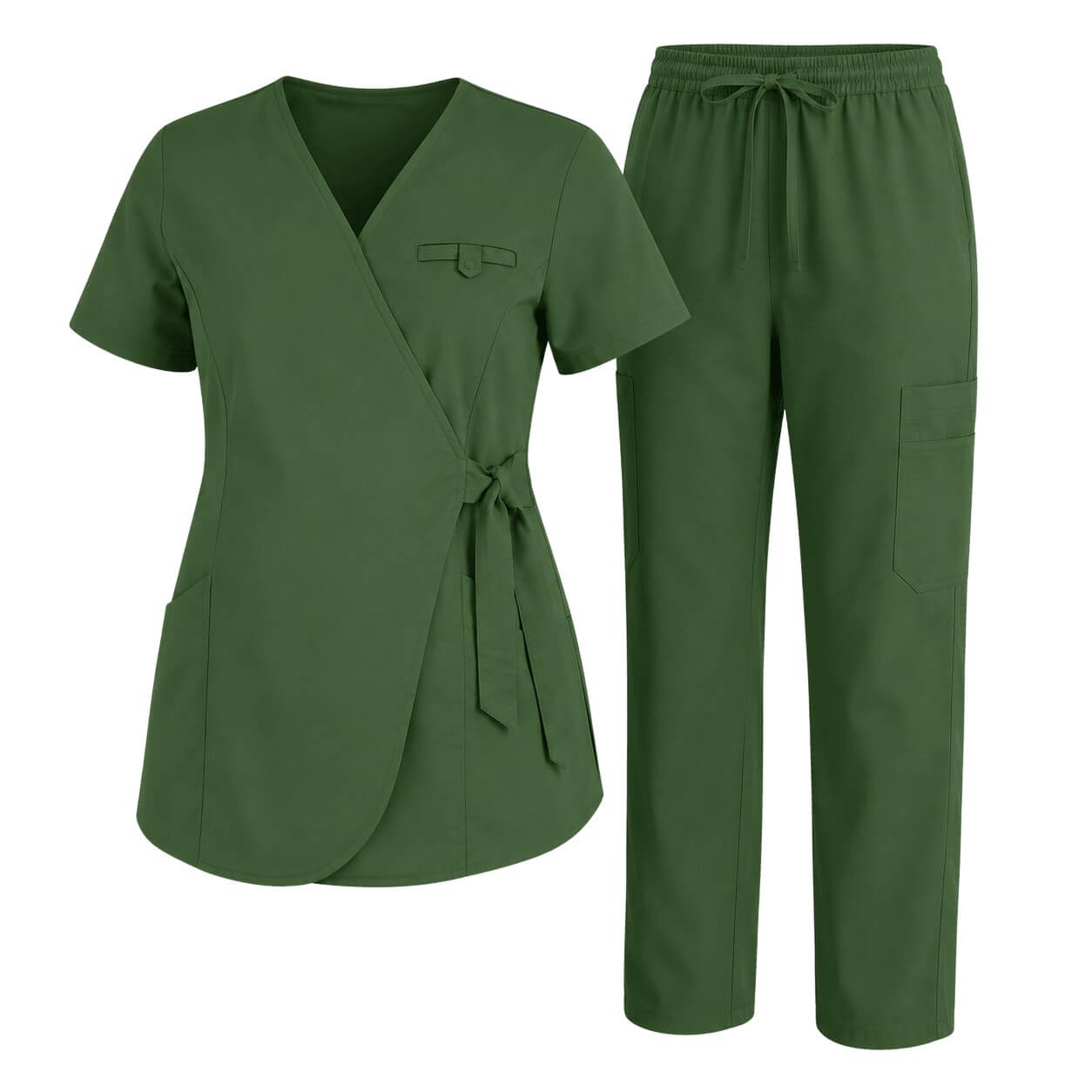 Healthcare worker wearing a blue scrub suit uniform