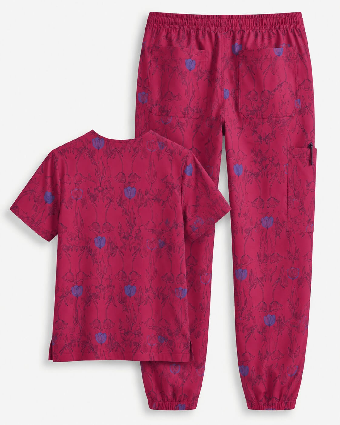 Nurse wearing a printed patterned scrub set