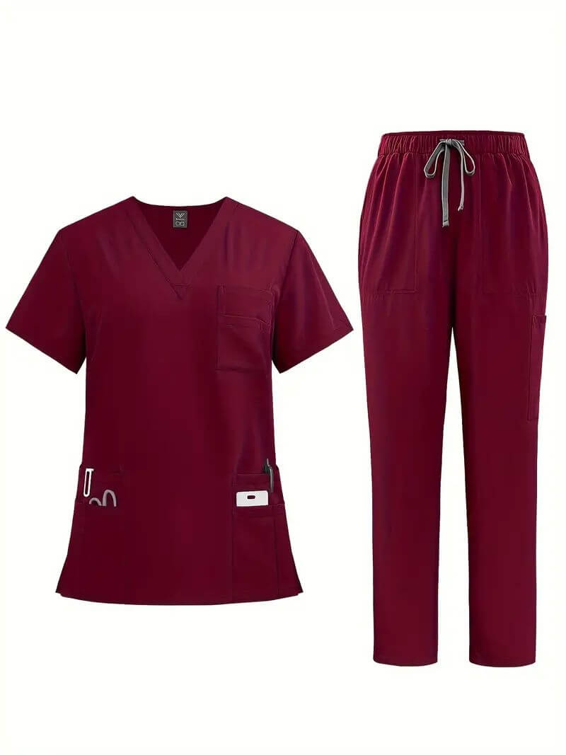Medical staff wearing jogger-fit scrub pants and top