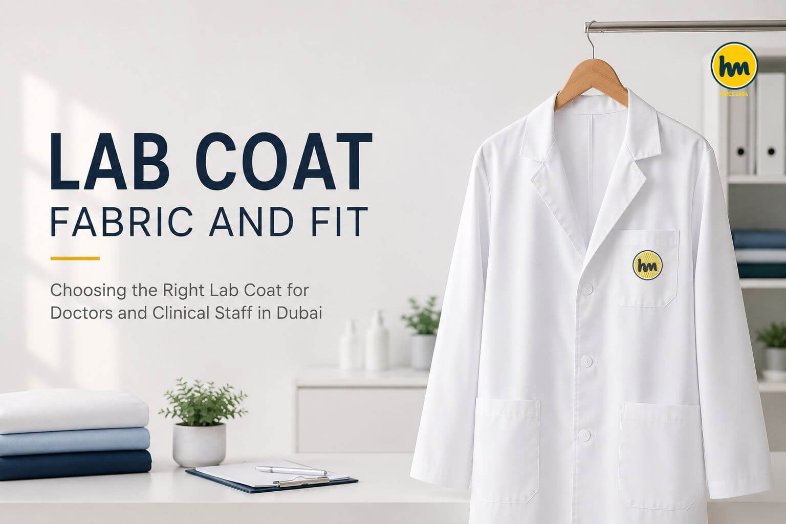 Premium white lab coat showcasing fabric quality and professional fit by the best uniform supplier in Dubai Haseena Mahal